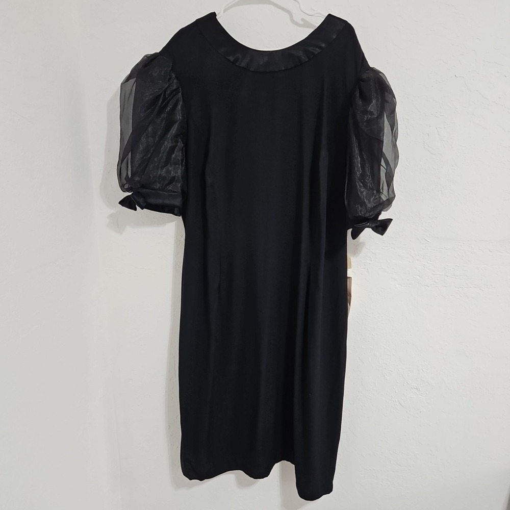 VTG Michael Marcella Size 24 Dress Black Puff Sheer Sleeves Bows Whimsigoth READ